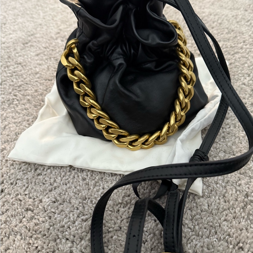 Staud Mini Black and Gold Bag with Chunky Chain
